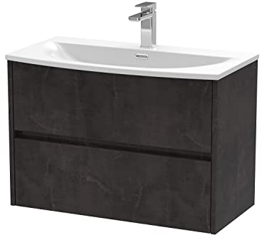 Hudson Reed Wall Hung 2 Drawer Vanity Unit & Curved Ceramic Basin, 800mm, Matt Metallic Slate