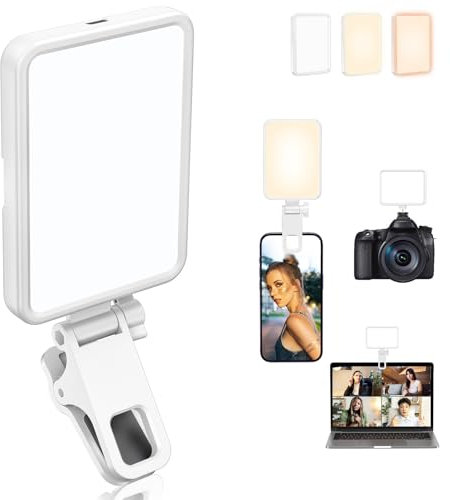 Rechargeable Soft Selfie Light for Phone, Camera, Laptop, 4-14H Battery Portable LED Light for Pictures, Phone Light Clip for Selfie, Vlog, TikTok, Makeup, Video Conference - White