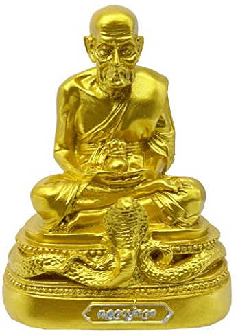 BUDDHO Luang Pu Thuad Buddha-Statue, goldfarben, 12,7 cm, H. Thai-Buddhistischer Heiliger thailändischer Buddha-Statue, Raumdekoration, Heimdekoration, kleines Geschenk, Büro, Geschenk (Mable White)