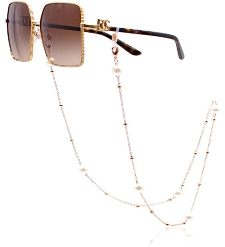 GERNEO® – Praga – Collana di alta qualità e fascia per occhiali in diversi colori in oro 18 carati o argento 925 – con sfere e perle grandi – per occhiali da lettura e occhiali da sole, Oro rosa