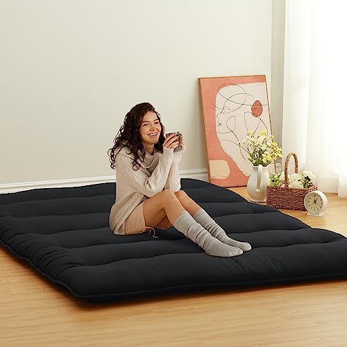 ROYGROW Japanische Futon-Matratze in voller Größe, Bodenmatratze im japanischen Stil für Erwachsene, faltbare Boden-Isomatte, Tatami-Matte, Camping-Matratze, Wave Black