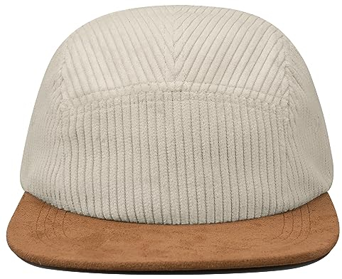 Clakllie 5 Panel Baseball Cap Modisch Flat Brim Cap Flat Bill Trucker Cap Low Profile Dad Hats Klassiker Snapback Cap Cord Basecap Damen,Beige