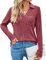 Gemulate Women's Long Sleeve Tops V Neck Jumpers Ladies Lightweight Sweatshirt Ribbed Top Oversized Jumper Women -Wine Red, M