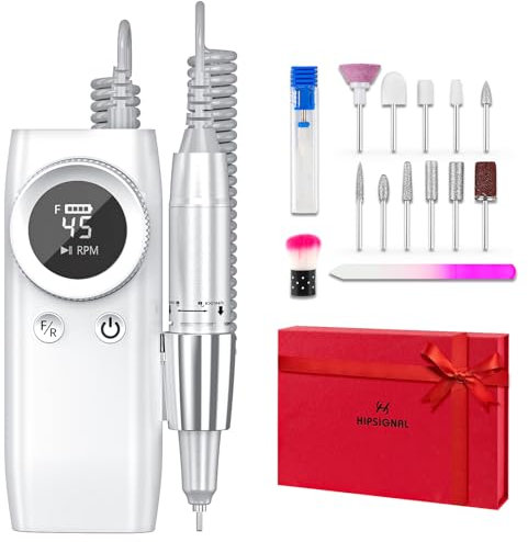 Ponceuse pour Ongles Professionnelle, 45000 RPM Portable Rechargeable Avec Affichage LED et 12 Embouts Ponçage pour Pédicure Manucure, Cadeau de Noël, Saint-Valentin et Fête des Mères pour Femmes