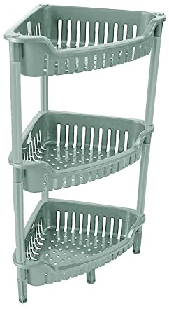 CHPL 3 Tier Corner Storage Trolley Multipurpose Shelf Utility Kitchen Cart Storage Rack Vegetable Rack Fruit Basket Corner Shelf For Kitchen, Office, Bathroom, Bedroom - SILVER SAGE.