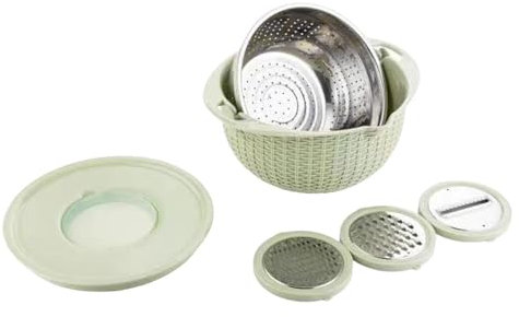 JISADER Colador con juego de tazones para mezclar, tazón de coladores de cocina, cesta de lavado de para rallar, pasta de granos de arroz, Verde