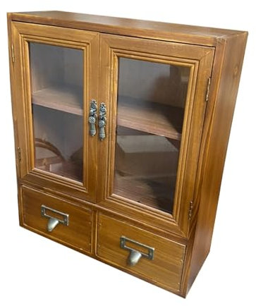 perfk Organizzatore di armadietti di stoccaggio retrò Mini scaffale da tavolo in legno Contenitore da tavolo Vetrina rustica per toeletta da cucina, stile a