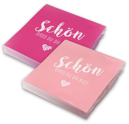 itenga Servietten Schön dass du da bist 30 x 30cm 3-lagig 40 Stück für Kommunion Konfirmation Hochzeit Taufe und andere Feiern (MixPack - 20x Pink und 20x Rosa)