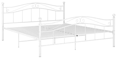 vidaXL Bett mit Lattenrost Metallbett Bettgestell Doppelbett Schlafzimmerbett Ehebett Bettrahmen Schlafzimmermöbel Weiß Metall 180x200cm