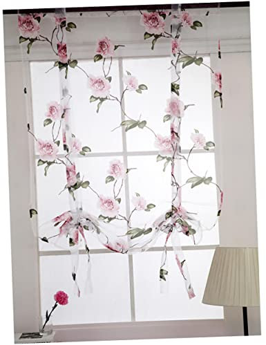 TOPPERFUN Semi-sheer Floral Roman Blind Sling in Pink Decorative Window Shade for Living Room Bedroom 0.8 x 1m