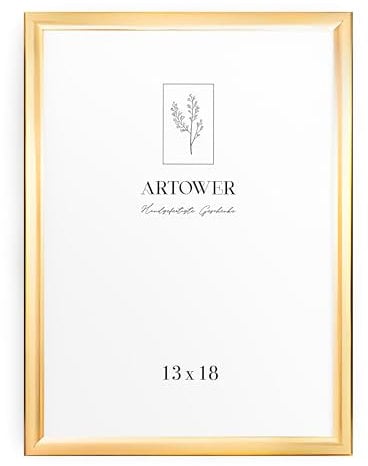 Artower® Bilderrahmen Gold Metall Dünner Rahmen für 13 x 18 cm | Posterrahmen Groß Collage | Picture Frame Metal 13x18 cm | Aluminium Schmal Bilderrahmen | Gold Poster Rahmen