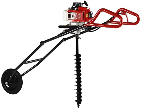 WOLEGM 63CC 3HP - Trapano a benzina, a 2 tempi, 3 PS, con punta Ø 80 mm, fresa per trincea, pieghevole, a benzina