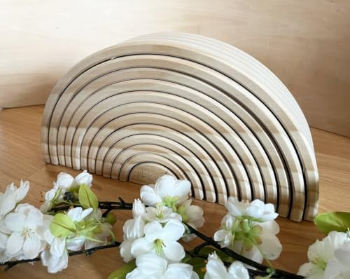 NoriKids XXL Regenbogen zum Stapeln & Balancieren | Stapelspiel aus Holz | ideal für freies Spiel | handgefertigtes Stapelspielzeug | Motorikspielzeug 12-teilig | Montessori Spielzeug ab 18 Monate