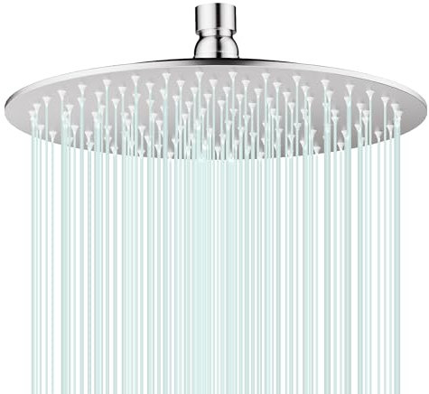 Docce Fisso Rotondo Soffione Doccia a Pioggia in Acciaio Inox Soffione Doccia a Pioggia con Getti In Silicone Anticalcare 304 Acciaio Inox Ultra Sottile (Argento, 25 cm)