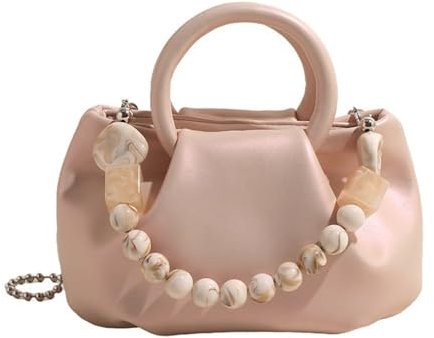 Ophlid Cloud Clutch-Geldbörsen für Damen, weiches Leder, Knödeltasche, Perlen, lockere Tasche, kleine Handtasche, Crossbody-Tasche, Pink, Small