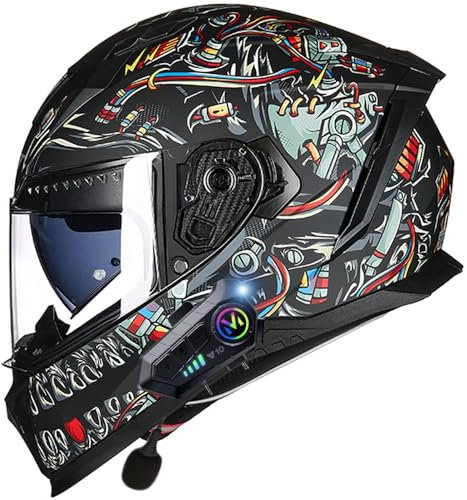 Casco Moto Integrale con Bluetooth, Motorino Caschi Integrali ECE Omologato con Doppia Visiera, Casco da Moto Bluetooth per Adulti Uomini Donne
