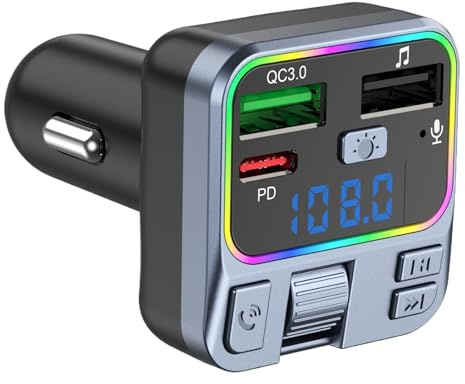 Renchey Drahtloser FM-Transmitter für Auto, FM-Transmitter - FM-Radio-Adapter - Schnelles Autoladegerät mit 2 Anschlüssen für die meisten Mobiltelefone, Bunte, Funkempfänger für Auto-SUV