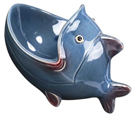 PRETYZOOM Assiette À Fruits en Céramique Plat À Bijoux Organisateur en Forme De Poisson Bleu Marine Accessoire Décoratif pour La Maison