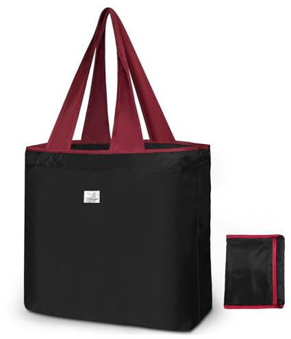 HONZUEN Einkaufstasche Faltbar, 52 x 42 cm Einkaufstasche Groß, Soft Shopping Bag Wiederverwendbare Einkaufstasche, Schwarz