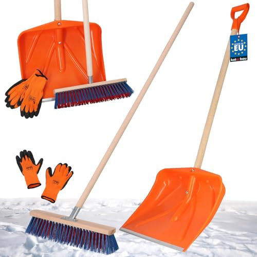 KOTARBAU® Set Schneeschaufel mit Holzstiel 136 cm Straßenbesen 43 cm + Handschuhe Schneeschieber Snow Shovel Schneeräumer Gartenbesen mit Stiel draußen Schneeschaufel Auto Holz Stiel zur Schneeräumung