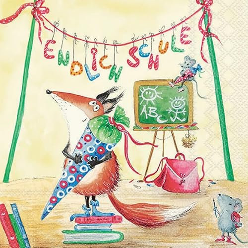 Ambiente Serviette Endlich Schule, 33x33 cm, 3-lagig, 20 Stück, Schulanfang, Tischdeko, Einschulung