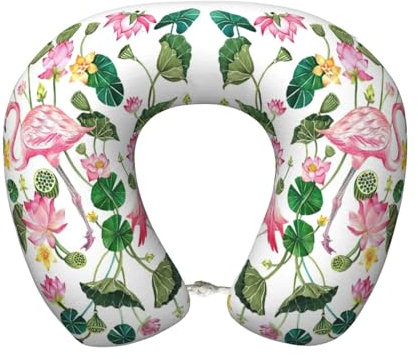 Reisekissen mit Flamingo-Vogelmotiv, rund, mit Blättern, personalisierbar, Memory-Schaum, geeignet zum Schlafen in mehreren Szenarien