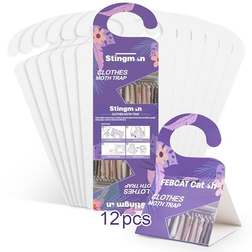 FEBCAT Catch Mottenfalle Kleidermotten 12 Stück Mottenschutz Für Kleiderschrank Kleidermottenfalle Kleidermotten Bekämpfen Mottenpapier Für Kleiderschrank
