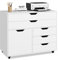 COSTWAY Mobile File Cabinet, 5 Drawers Lateral Stationery Storage Organiser Chest with Wheels and Door, Home Office Printer Stand Side Filing Cupboard (White, 77 x 40 x 64cm)