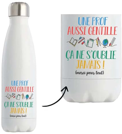 Planetee Bouteille isotherme Prof aussi gentille| Gourde Originale Cadeau Remerciement fin d'Années Maitresse d'école Maternelle Professeur Institutrice Prof Noël