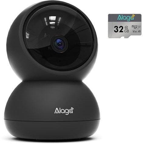 Alaga Überwachungskamera Innen Security Indoor Cam 3K, WLAN, Schwenkbar, Kameraüberwachung Innen, mit Nachtsicht, Personen Haustiererkennung Inklusive 32G TF Karte