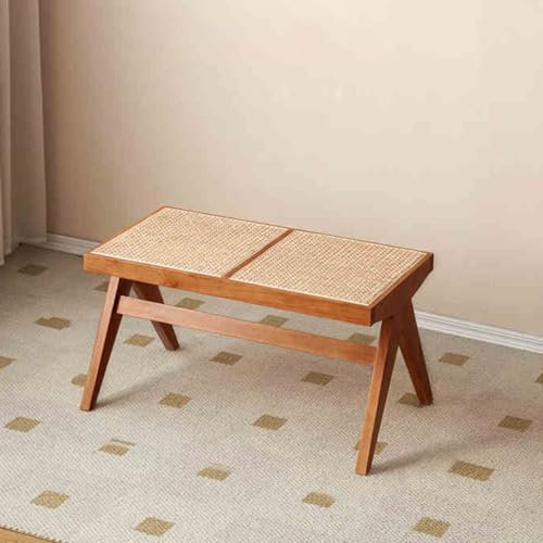 Moderne Bauernhaus-Rattan-Sitzbank für Eingangsbereich, Beine aus massivem Eichenholz, Korbgeflecht, Essbank, Wohnzimmer, Flur, Schlafzimmer, Badezimmermöbel (Kirsche, 86 x 45 cm)