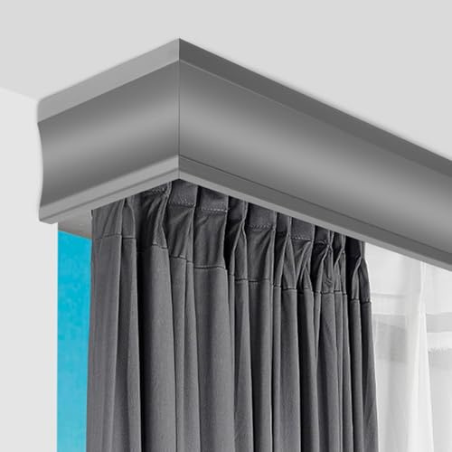 GWWBD Doppelte Vorhangschiene Zur Deckenmontage, Robuste Vorhangstange Aus Aluminium Mit Zubehör Leises Zuhause Sichtschutz Für Raumteiler+(Size:4m/13.1ft,Color:Gray-Ceiling)