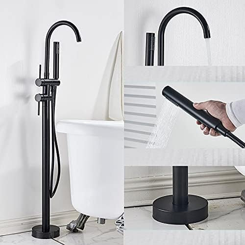 ASerZenith Robinet Mitigeur De Baignoire Noir sur Pied, Mitigeur Monocommande, Bec Pivotant À 360°, Douchette Abs, Mitigeur De Baignoire, Or Brossé(Noir Mat a)