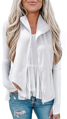 EFFAN Gilet in pile da donna, morbido, senza maniche, con tasche con cerniera, per primavera e autunno