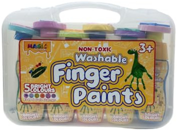 Pinturas de dedos lavables no tóxicas Magic Art Colors, juego de 5 colores brillantes de 200 ml, con 6 sellos, para niños a partir de 3 años