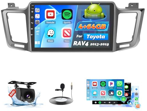 Roinvou 4+64G Autoradio Android 15 für Toyota RAV4 2013-2019 Wireless Carplay Android Auto, Touch Screen Radio 10 Zoll Bildschirm WiFi GPS Bluetooth 32EQ FM/RDS SWC Rückfahrkamera