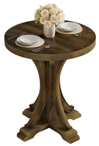 Tribesigns Runder Esstisch für 2-4 Personen, 60 cm Kleiner Küchentisch mit Massivholz Beinen, Vintage Esszimmertisch & Rund Frühstücksecke-Set für Esszimmer Küche Wohnzimmer Café, Braun