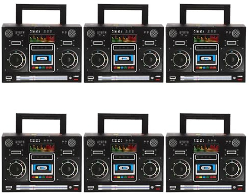 MUELODSIC 6 Stück 80 Stück Jahre Retro Boombox Süßigkeitenboxen aus Pappe Vielseitige Popcorn und Kuchenbehälter In Schwarz Partydekoration für Geburtstage und Hip Hop Feiern