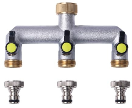 Storystore 3 Wege Wasserhahn Wasserverteiler, 3 Stück 3/4 Adapter 1/2 mit Kugelhahn zum Einstellen und Absperren des Wasserflusses, Kupfer Wasseranschluss Verteiler für Haus Hof Waschmaschine