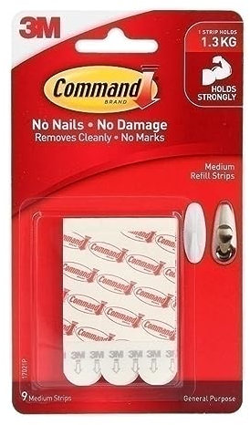 Command 17021P Mounting Refill Strips - Medium, White, 9Strips