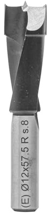 ENT 24004 Dübelbohrer HW, Schaft (S) 8 mm, Durchmesser (D) 12 mm, NL 30 mm, SL 27 mm, L 57 mm, speziell für die Oberfräse