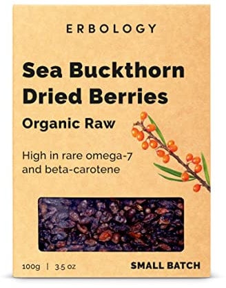 Erbology Organic Dried Sea Buckthorn Berries 100g - Rich in Omega-7, Beta-carotene and Vitamins C and E - Sustainably Sourced Straight from Farm in Europe - GMO-Free - Recyclable Packaging
