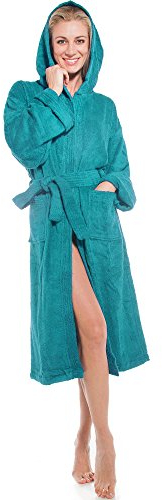 aqua-textil XS-XXXL Bademantel Kapuze Uni lang aufgesetzte Taschen Damen Herren Unisex warm Frottee Baumwolle OEKO-TEX Föhr