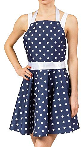 Rockabilly Kleid Kochschürze in blau mit Punkten - 1950er Kleid Küchenschürze