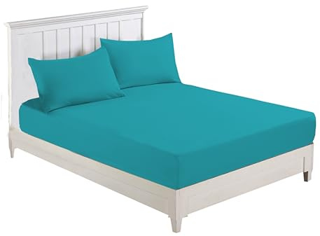 R&Z Plain Luxury Polycotton Fitted Sheet Single, Double, King, Super King, 4FT (Teal, Super King)