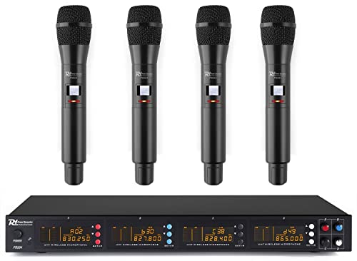 Power Dynamics PD504H - 4 drahtlose Mikrofone und UHF-Verstärker, 4 Kanal Mikrofonset, drahtlos Mikrofone, mit Display und Mute, Handmikrofon, Gesang, Sprache, Show, DJ
