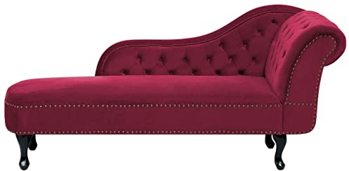 Beliani Retro Chaiselongue Samtstoff rechtsseitig Burgunderrot Nimes
