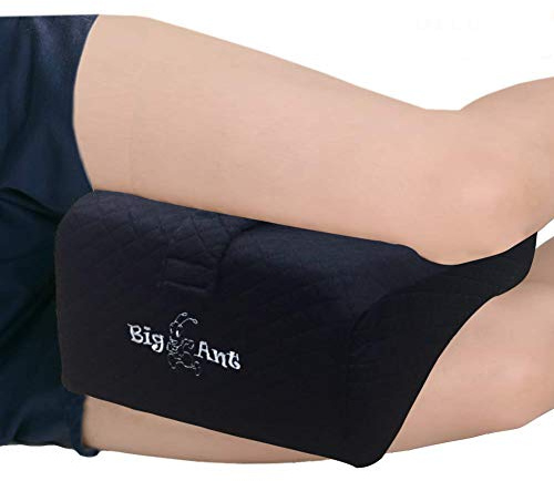 Big Ant Orthopedic Knee Pillow with Strap – High Density Memory Foam Leg Pillow for Side Sleepers, Sciatica, Hip & Back Pain Relief – Washable Breathable Cover – Ergonomic Leg Support Cushion (Black)