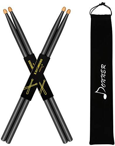 Donner Black Drum Sticks 7A Classic Maple Wood 2 Pair with Carrying Bag