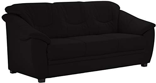 Cavadore 3-Sitzer Savana / 3er Ledersofa mit Federkern im klassischen Design / 198 x 90 x 90 / Echtleder Schwarz